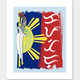 Philippine Flag / Tribal line Art Knife / Baybayin word Kapatid (Sibling) Posters and Art